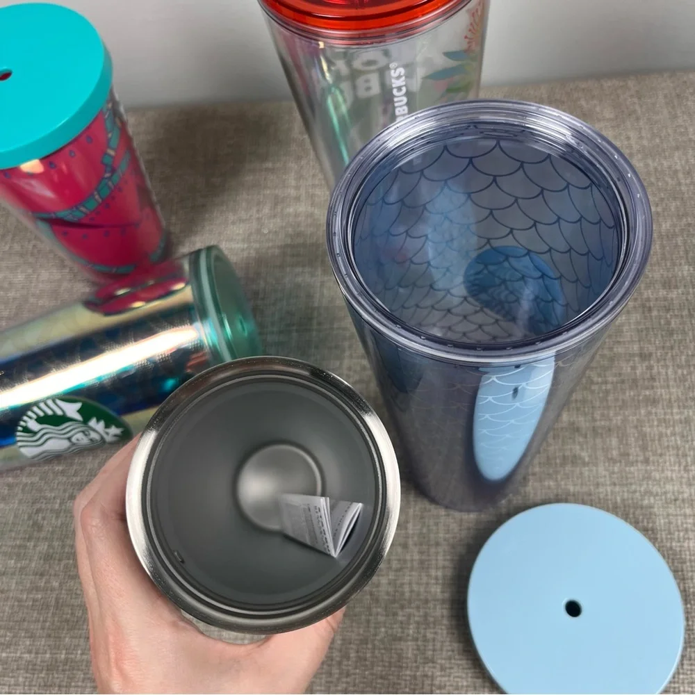 Lot of 5 Starbucks Venti Grande Aloha Mermaid Summer Plastic Cold Cups Tumbler